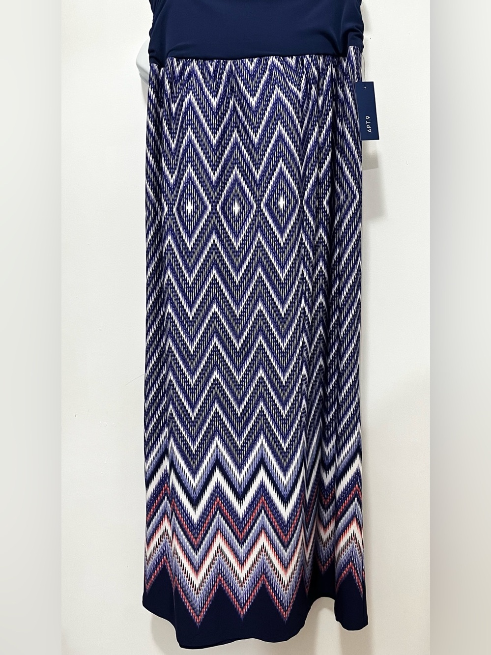 Apt. 9 Navy, White & Pink Chevron Maxi Skirt